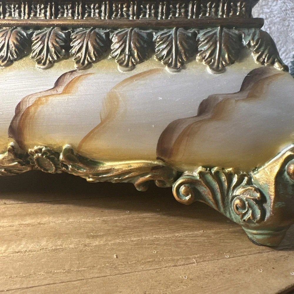 Vintage Red Jeweled Trinket Box Bone Brass Striated Black Velvet Liner Footed
